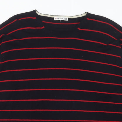 Windsor Womens Blue Round Neck Striped Acrylic Pullover Jumper Size L