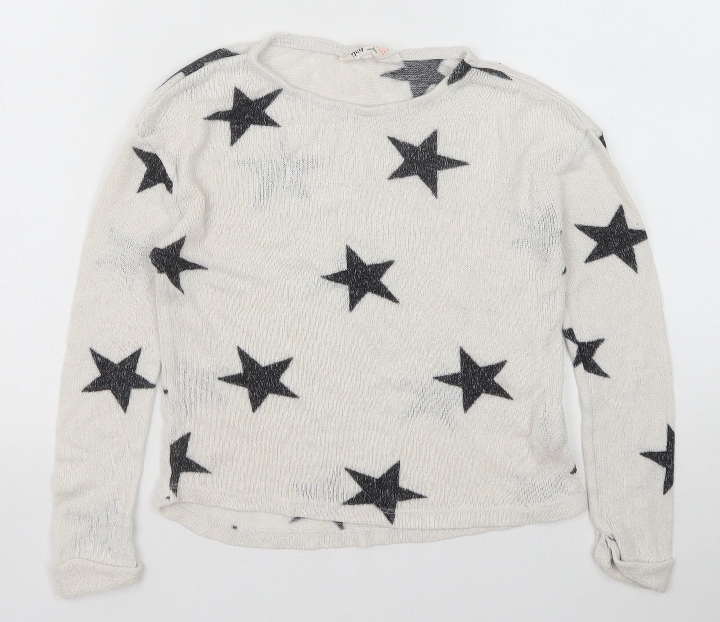 H&M Girls White Scoop Neck Geometric Viscose Pullover Jumper Size 9-10 Years Pullover - Stars