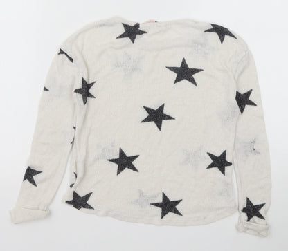 H&M Girls White Scoop Neck Geometric Viscose Pullover Jumper Size 9-10 Years Pullover - Stars