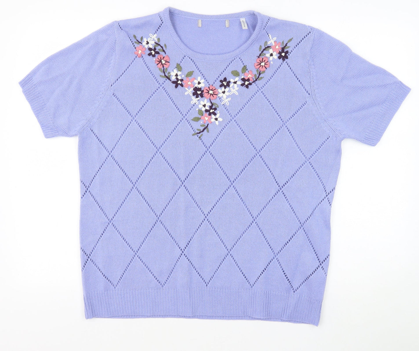 Anthology Womens Purple Crew Neck Argyle/Diamond Acrylic Pullover Jumper Size 16 Pullover