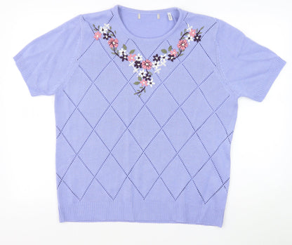 Anthology Womens Purple Crew Neck Argyle/Diamond Acrylic Pullover Jumper Size 16 Pullover