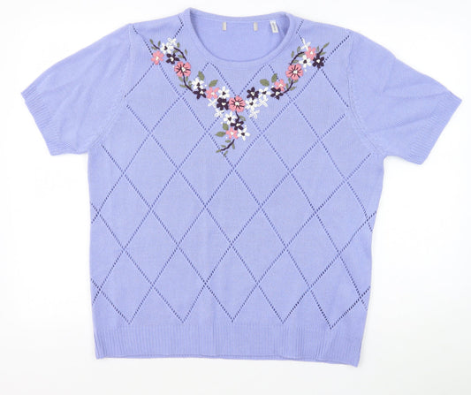 Anthology Womens Purple Crew Neck Argyle/Diamond Acrylic Pullover Jumper Size 16 Pullover