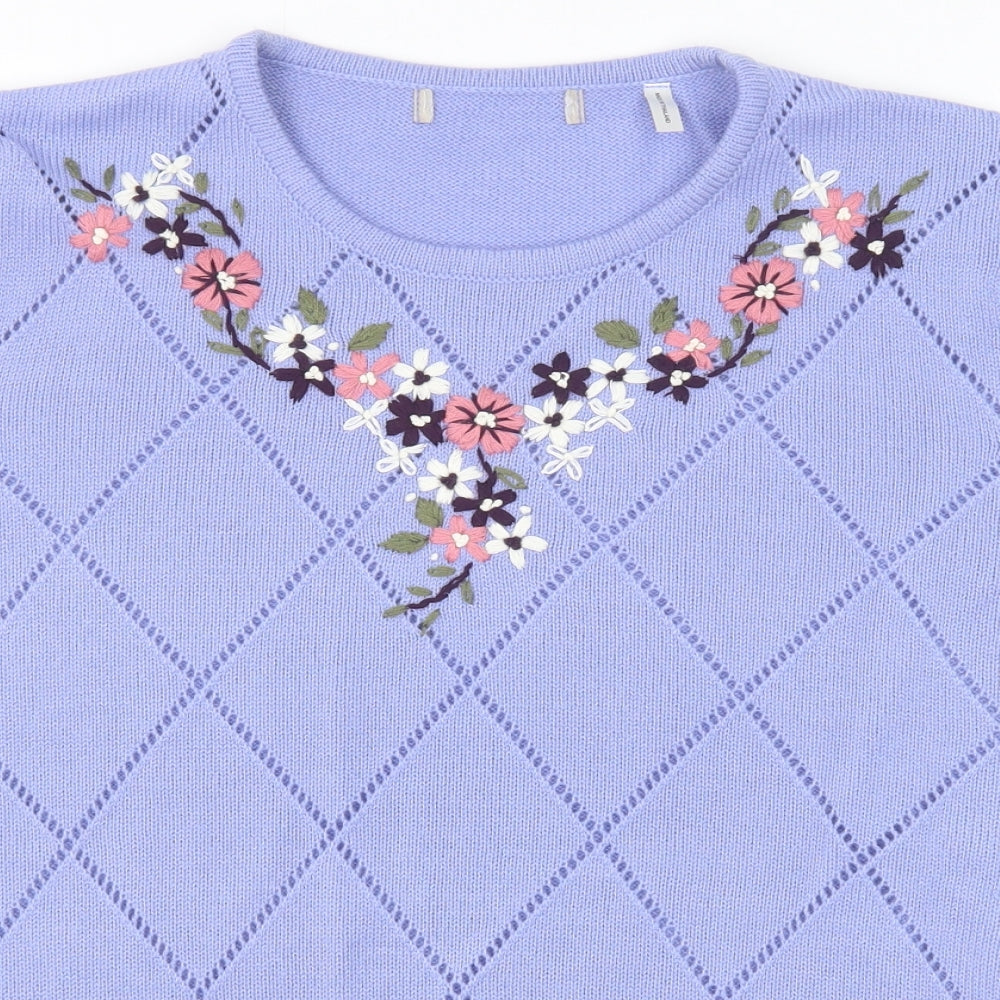 Anthology Womens Purple Crew Neck Argyle/Diamond Acrylic Pullover Jumper Size 16 Pullover