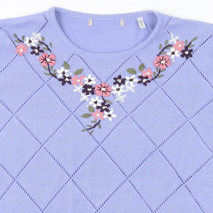 Anthology Womens Purple Crew Neck Argyle/Diamond Acrylic Pullover Jumper Size 16 Pullover