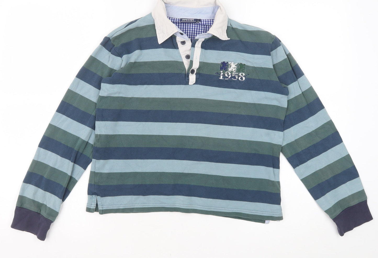 Geox Boys Blue Striped 100% Cotton Basic Polo Size 12 Years Collared Button