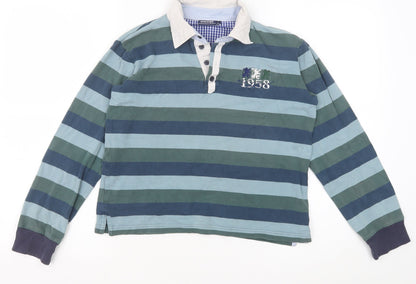 Geox Boys Blue Striped 100% Cotton Basic Polo Size 12 Years Collared Button