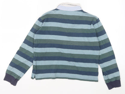 Geox Boys Blue Striped 100% Cotton Basic Polo Size 12 Years Collared Button