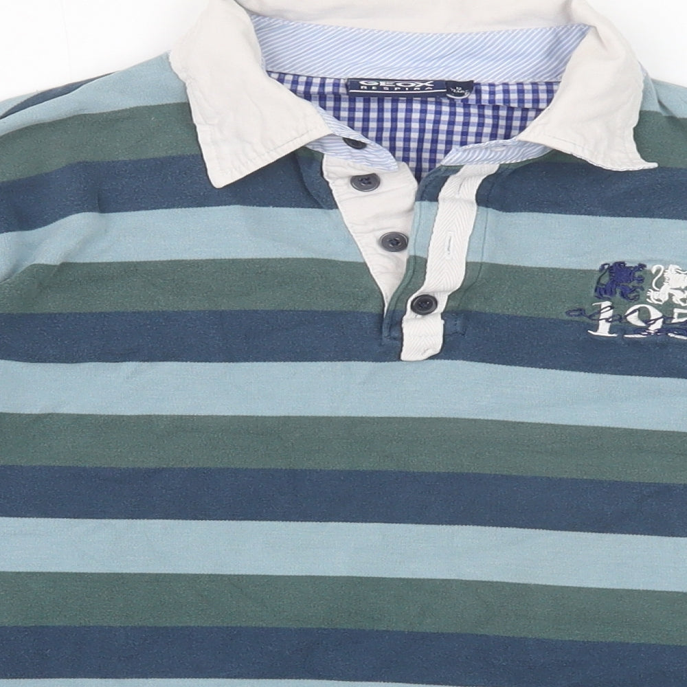 Geox Boys Blue Striped 100% Cotton Basic Polo Size 12 Years Collared Button