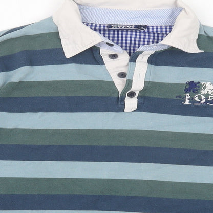 Geox Boys Blue Striped 100% Cotton Basic Polo Size 12 Years Collared Button