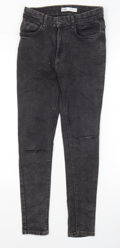 Zara Womens Black Cotton Skinny Jeans Size 10 Slim Zip
