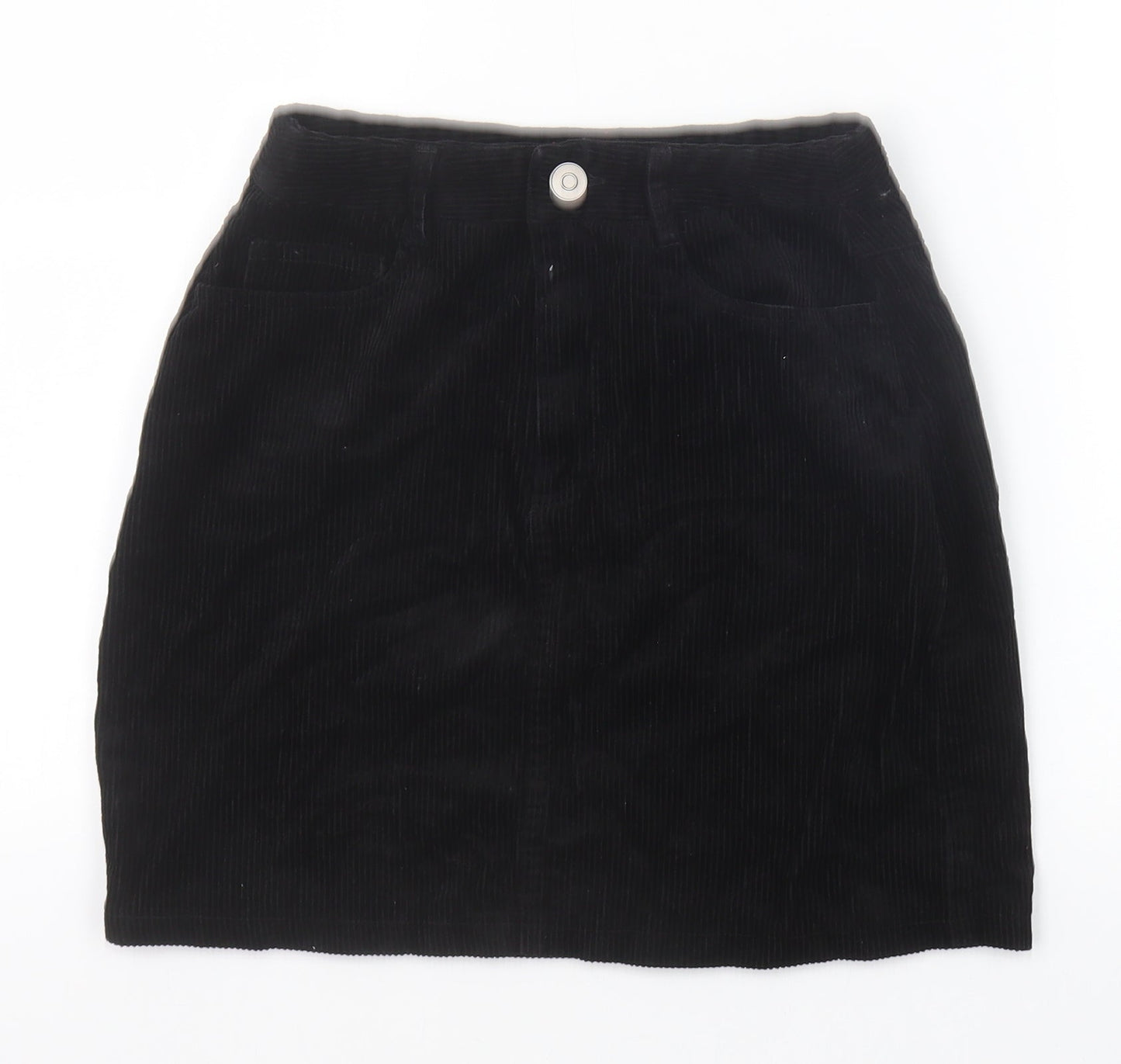 New Look Womens Black Cotton A-Line Skirt Size 8 Zip