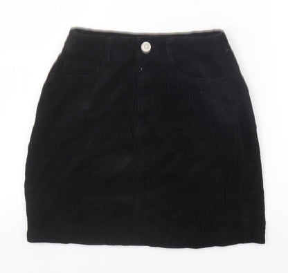 New Look Womens Black Cotton A-Line Skirt Size 8 Zip