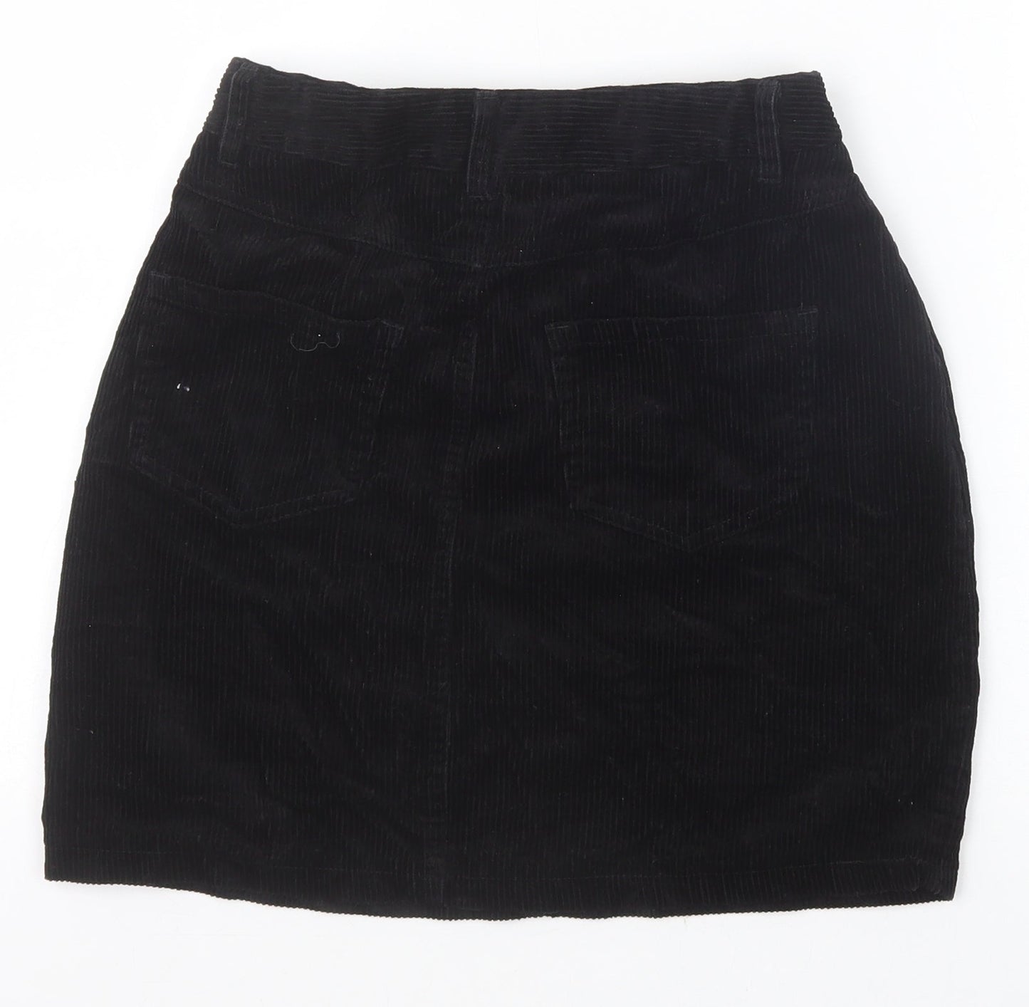 New Look Womens Black Cotton A-Line Skirt Size 8 Zip
