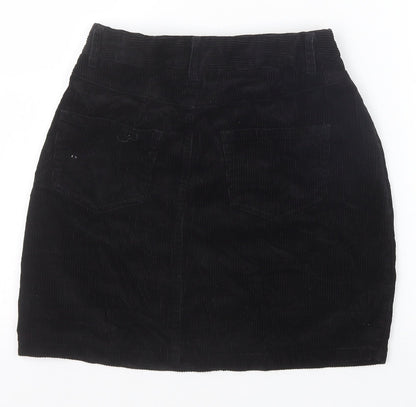 New Look Womens Black Cotton A-Line Skirt Size 8 Zip