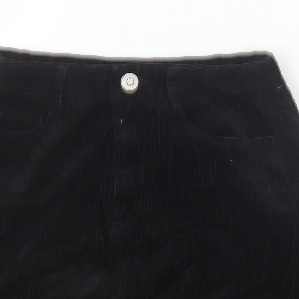 New Look Womens Black Cotton A-Line Skirt Size 8 Zip