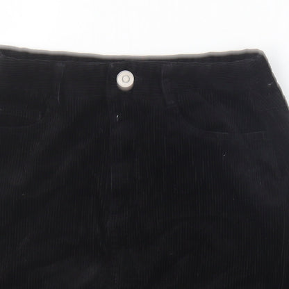 New Look Womens Black Cotton A-Line Skirt Size 8 Zip