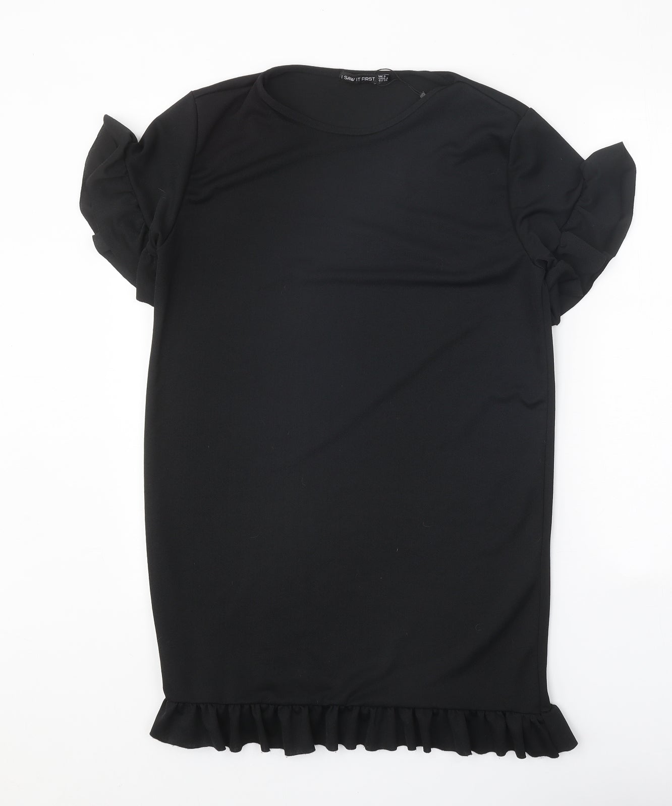 I SAW IT FIRST Womens Black Polyester T-Shirt Dress Size 8 Round Neck Pullover