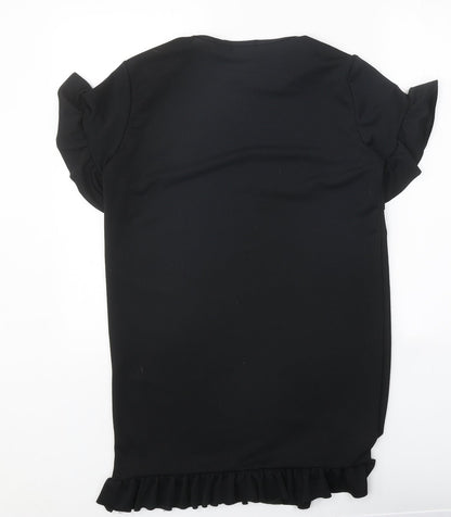 I SAW IT FIRST Womens Black Polyester T-Shirt Dress Size 8 Round Neck Pullover