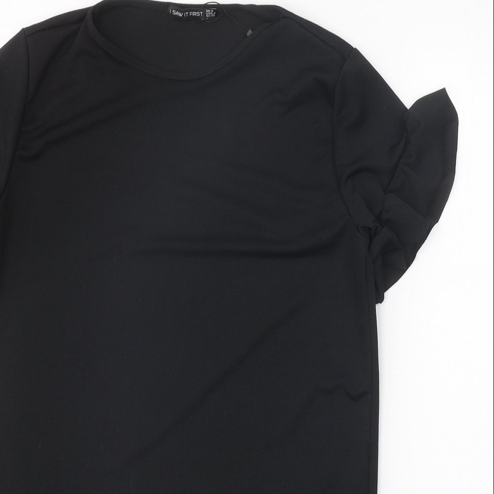 I SAW IT FIRST Womens Black Polyester T-Shirt Dress Size 8 Round Neck Pullover