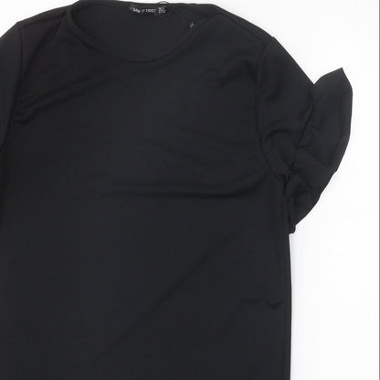 I SAW IT FIRST Womens Black Polyester T-Shirt Dress Size 8 Round Neck Pullover