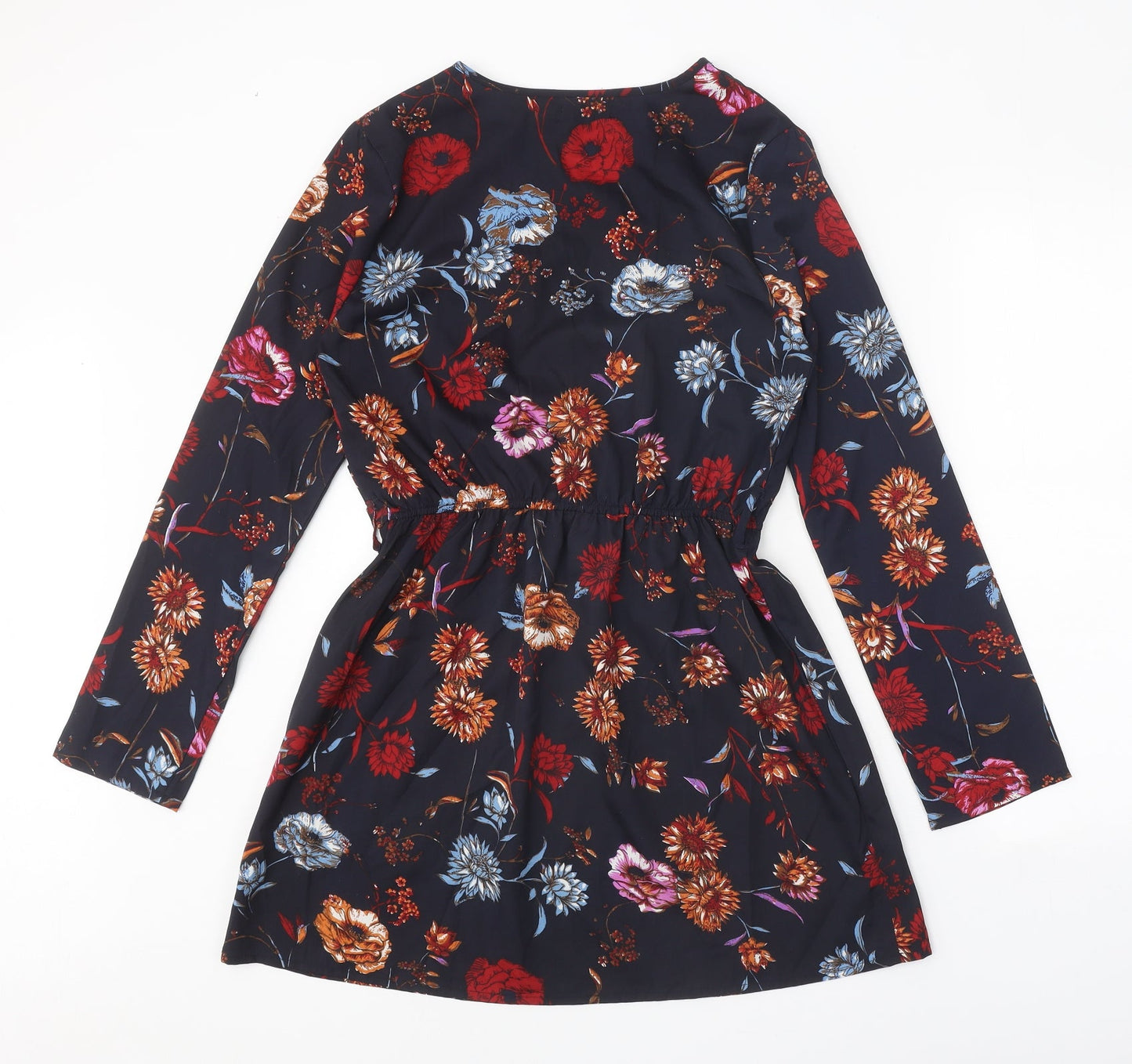 Boohoo Womens Black Floral Polyester A-Line Size 8 V-Neck Pullover