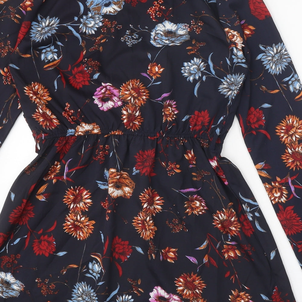 Boohoo Womens Black Floral Polyester A-Line Size 8 V-Neck Pullover