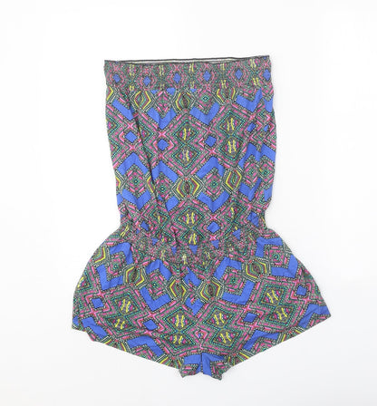 F&F Womens Blue Geometric Viscose Playsuit One-Piece Size 8 Pullover