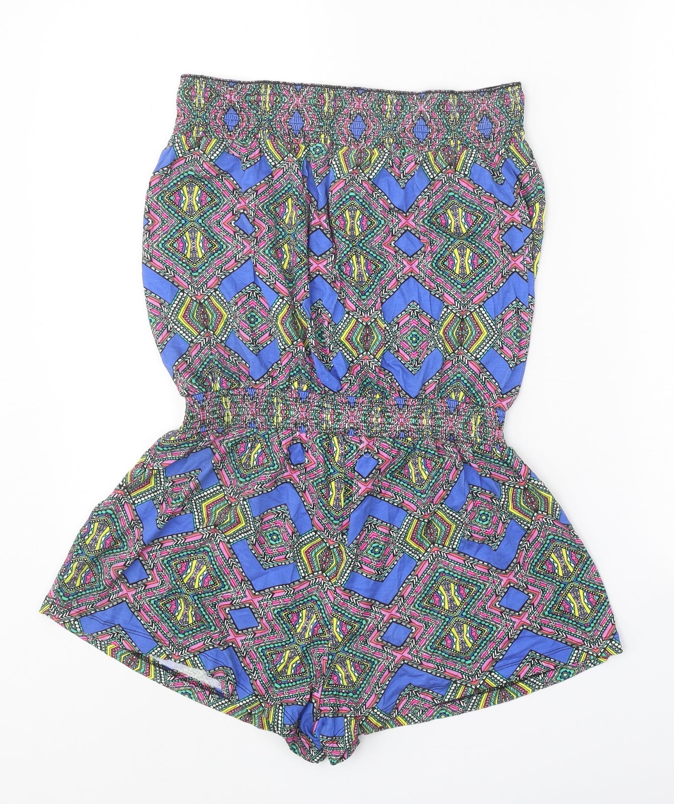 F&F Womens Blue Geometric Viscose Playsuit One-Piece Size 8 Pullover