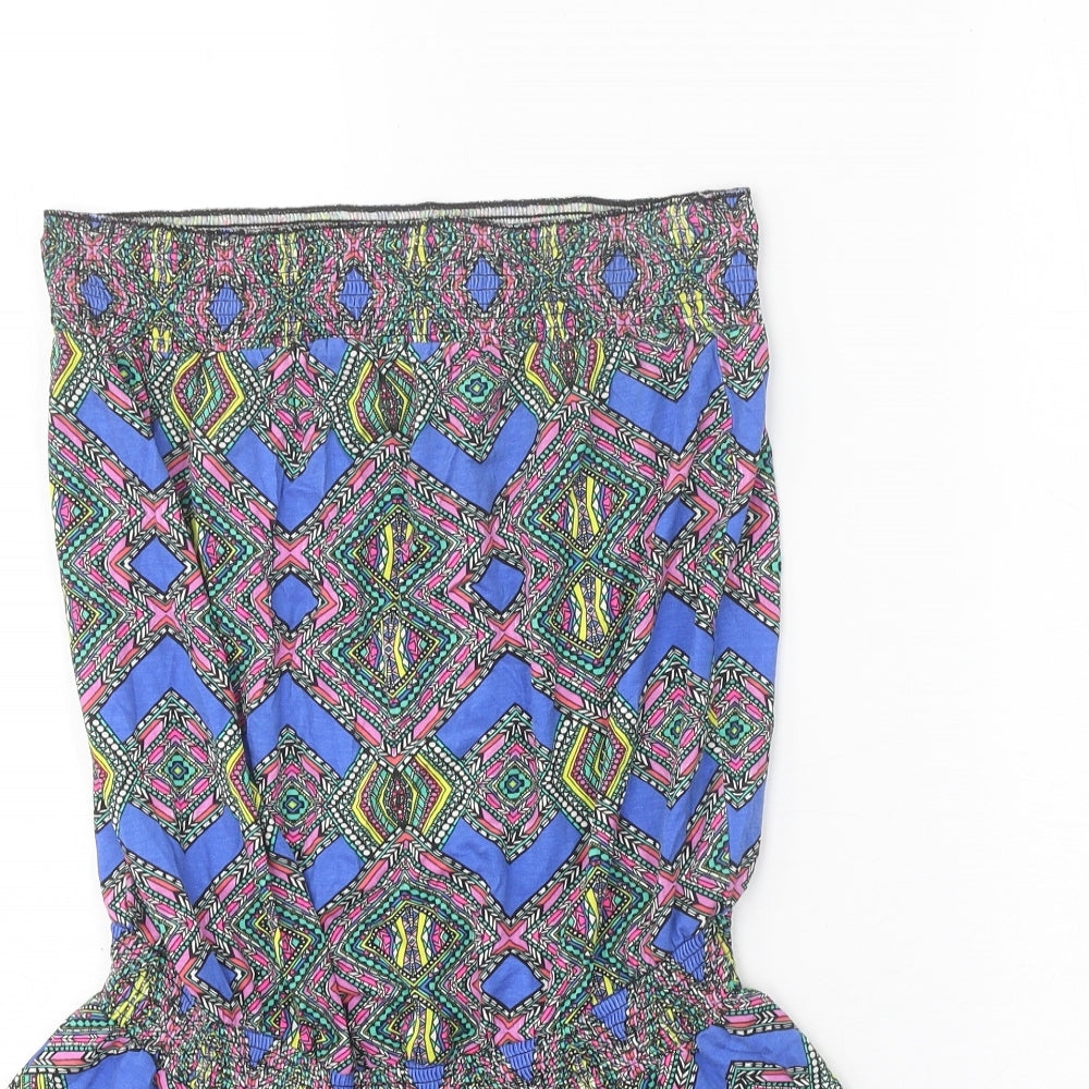 F&F Womens Blue Geometric Viscose Playsuit One-Piece Size 8 Pullover