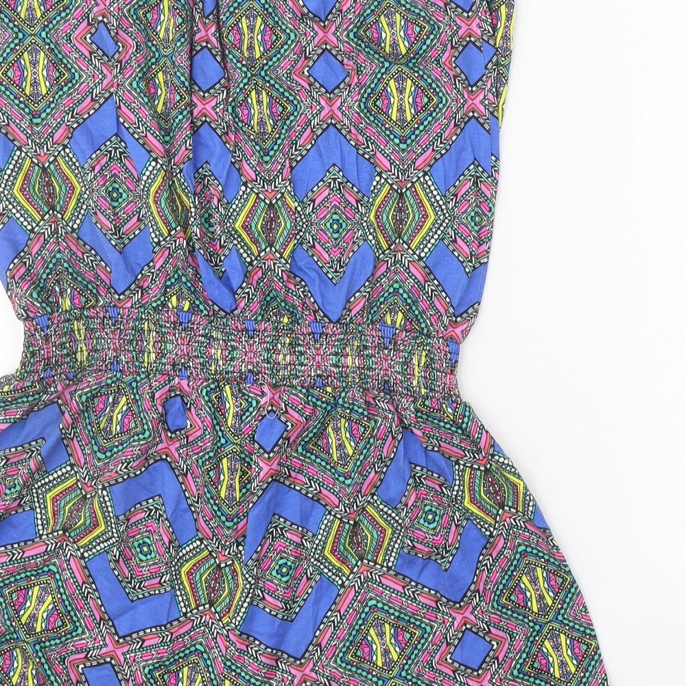 F&F Womens Blue Geometric Viscose Playsuit One-Piece Size 8 Pullover
