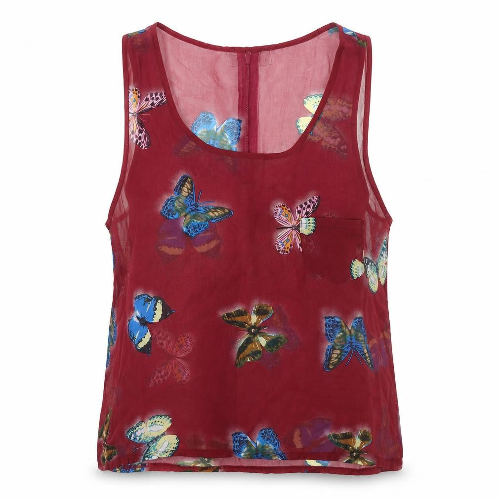 Cameo Rose Womens Red Geometric Polyester Basic Tank Size 12 Round Neck - Butterfly Print