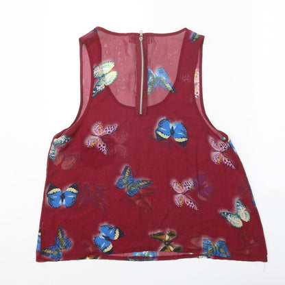Cameo Rose Womens Red Geometric Polyester Basic Tank Size 12 Round Neck - Butterfly Print