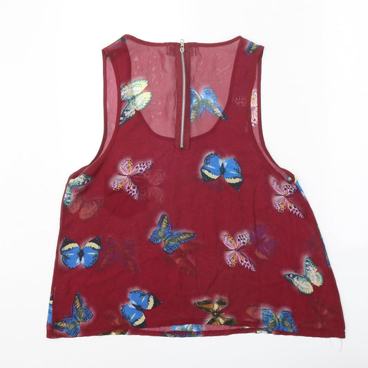 Cameo Rose Womens Red Geometric Polyester Basic Tank Size 12 Round Neck - Butterfly Print