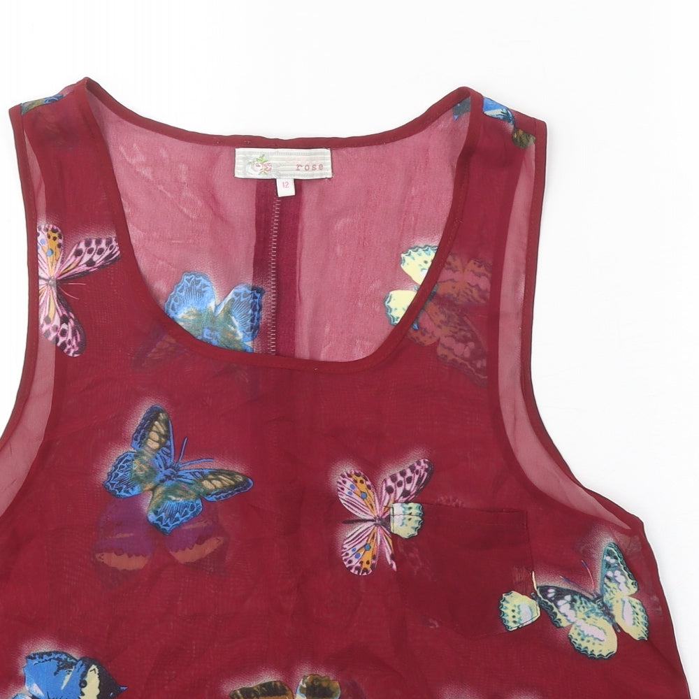 Cameo Rose Womens Red Geometric Polyester Basic Tank Size 12 Round Neck - Butterfly Print