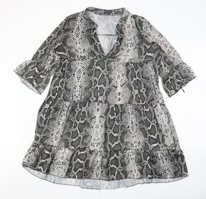Preworn Womens Grey Animal Print Polyester A-Line One Size V-Neck Pullover - Snake Print