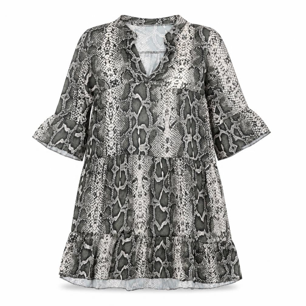 Preworn Womens Grey Animal Print Polyester A-Line One Size V-Neck Pullover - Snake Print