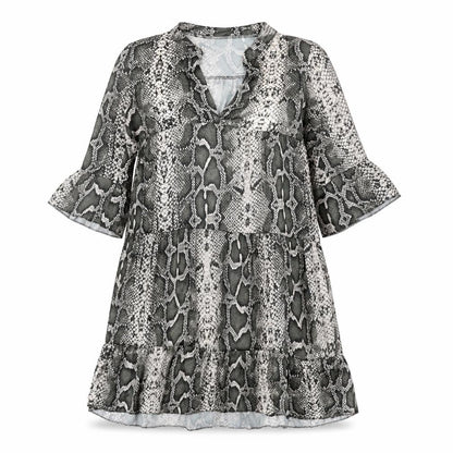 Preworn Womens Grey Animal Print Polyester A-Line One Size V-Neck Pullover - Snake Print