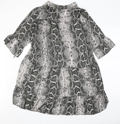 Preworn Womens Grey Animal Print Polyester A-Line One Size V-Neck Pullover - Snake Print