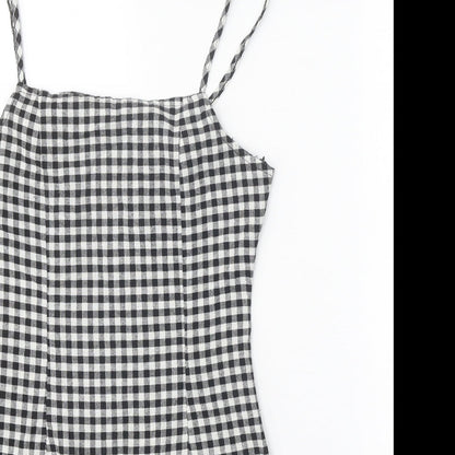 Preworn Womens Black Gingham Polyester Tank Dress Size S Round Neck Zip