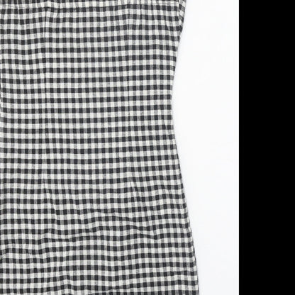 Preworn Womens Black Gingham Polyester Tank Dress Size S Round Neck Zip