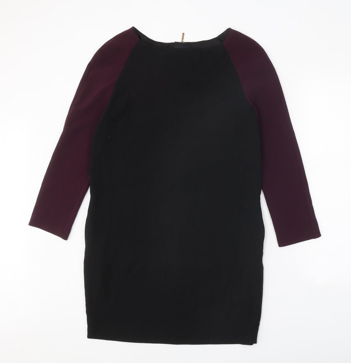 Zara Womens Black Colourblock Polyester A-Line Size M Round Neck Zip
