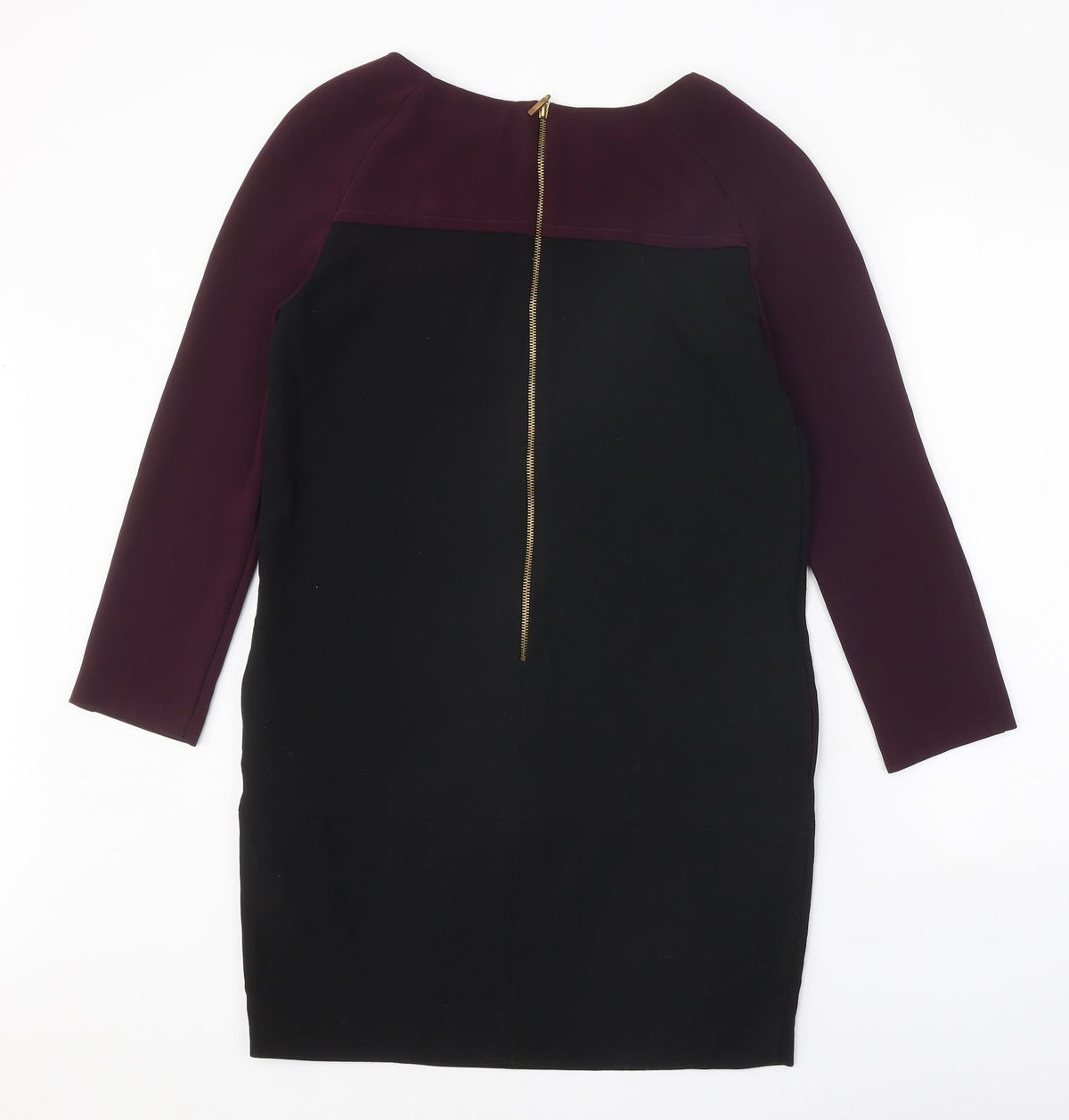 Zara Womens Black Colourblock Polyester A-Line Size M Round Neck Zip