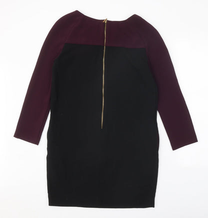 Zara Womens Black Colourblock Polyester A-Line Size M Round Neck Zip