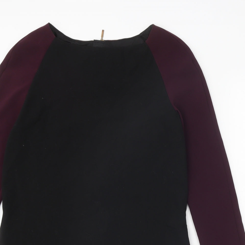 Zara Womens Black Colourblock Polyester A-Line Size M Round Neck Zip