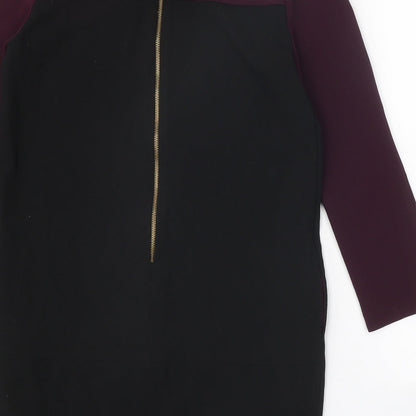 Zara Womens Black Colourblock Polyester A-Line Size M Round Neck Zip