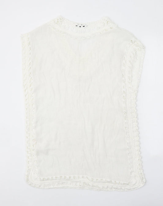 SheIn Womens White Geometric Polyester A-Line One Size V-Neck Pullover