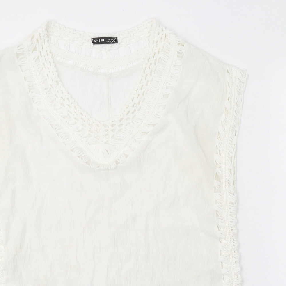 SheIn Womens White Geometric Polyester A-Line One Size V-Neck Pullover