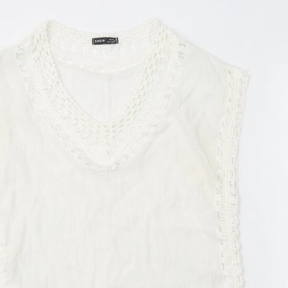 SheIn Womens White Geometric Polyester A-Line One Size V-Neck Pullover