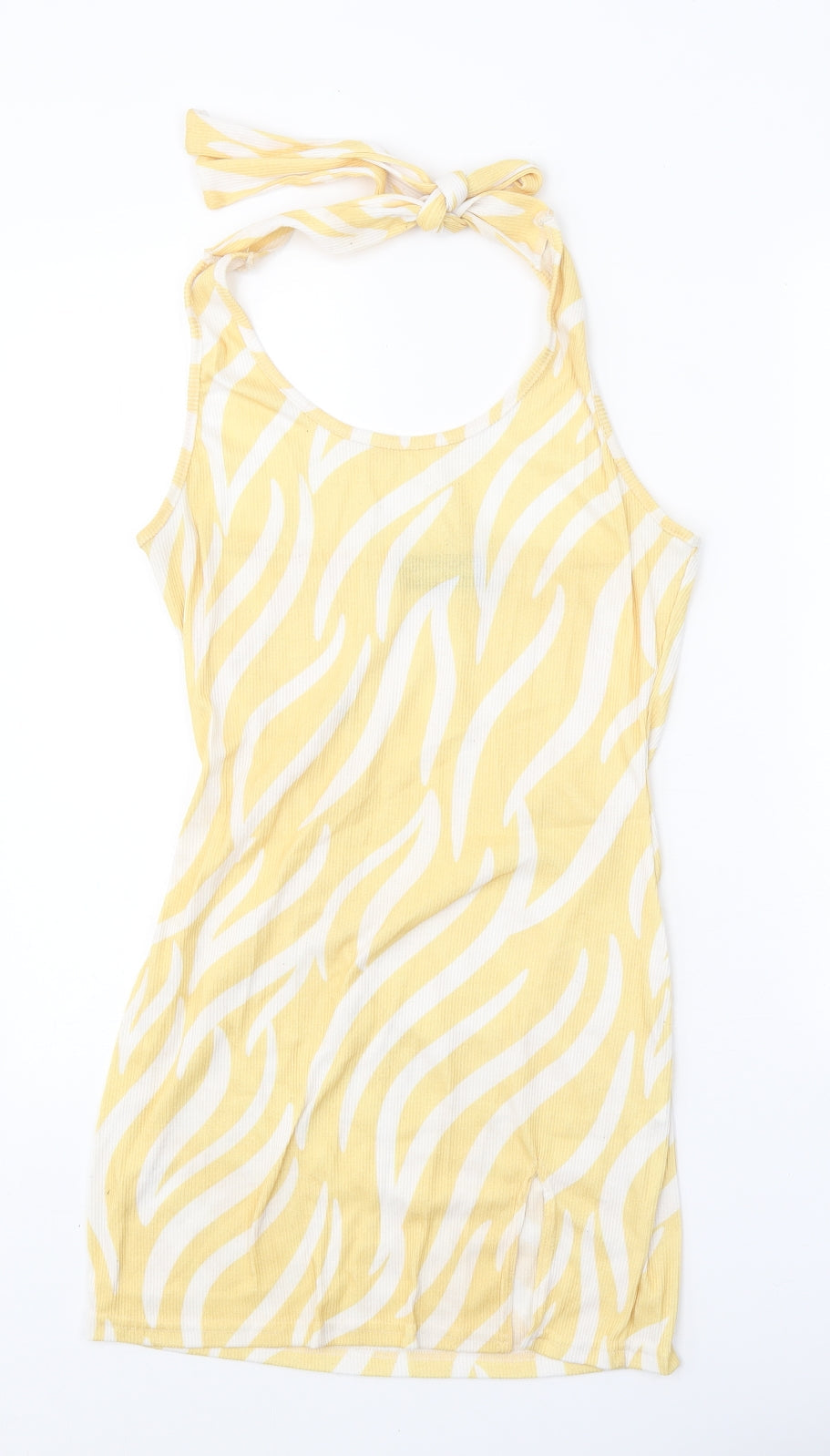 Another Reason Womens Yellow Animal Print Polyester A-Line Size 12 Halter Tie