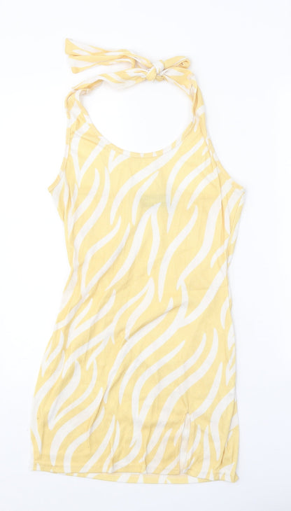 Another Reason Womens Yellow Animal Print Polyester A-Line Size 12 Halter Tie